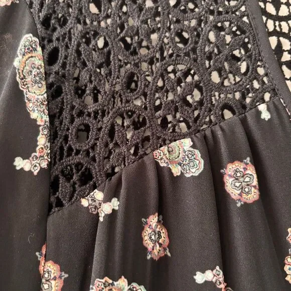 DR2 by Daniel Rainn L pleat back black crochet detailed paisley Pockets V-neck d - Picture 3 of 16